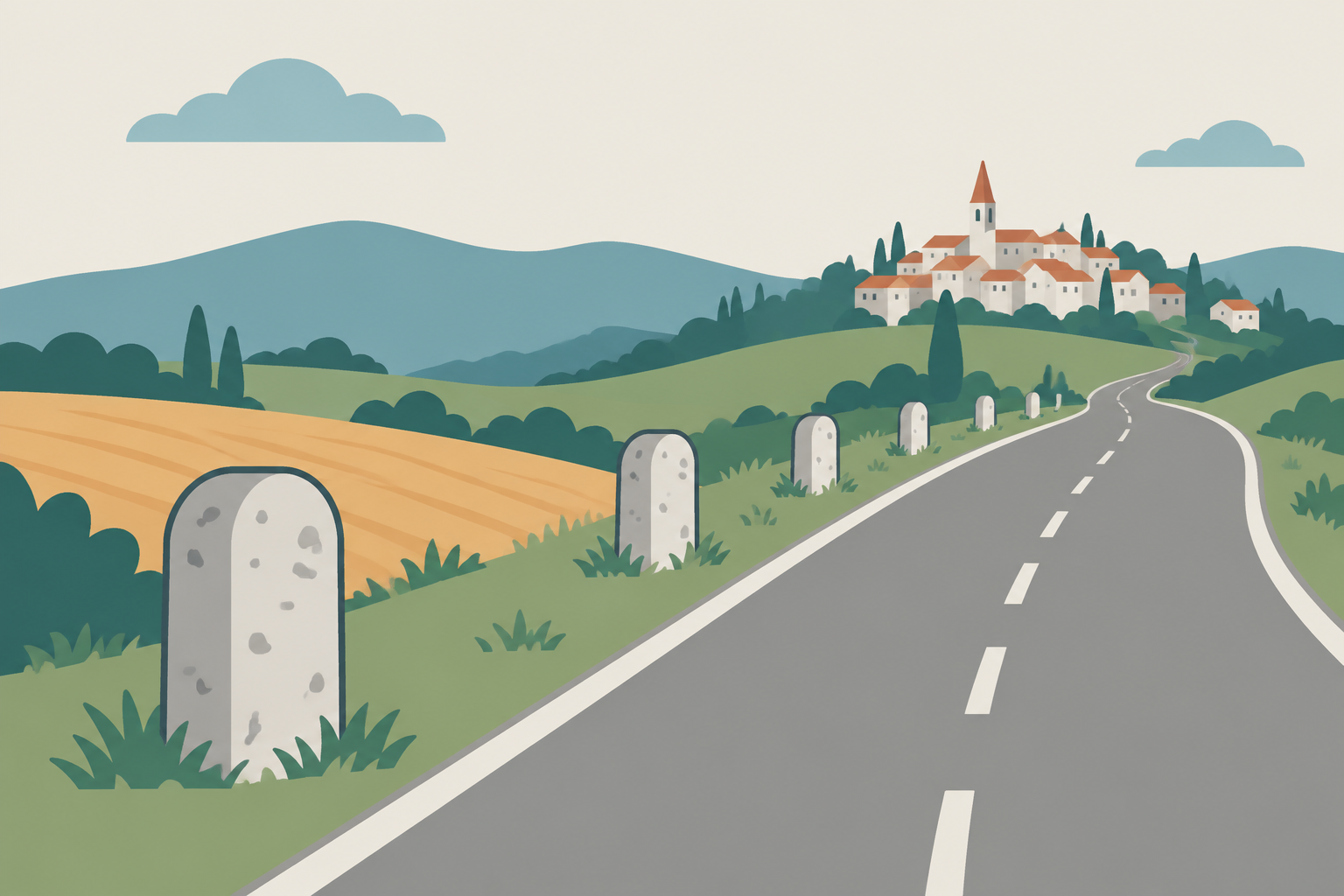 Milestone stones along a country road